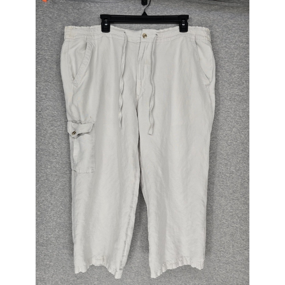 Perry Ellis Linen Blend Cargo Pant Men's 42x24 Beige Straight Leg Lightwght Flaw